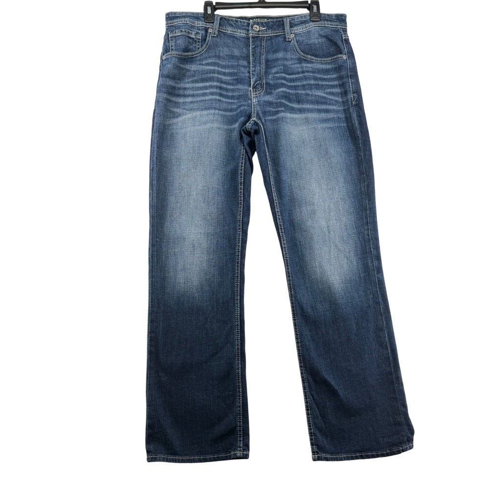 Reclaim Relaxed Fit Jeans Mens 36R (W37x33L) Whiskered Contrast Stitching Basic